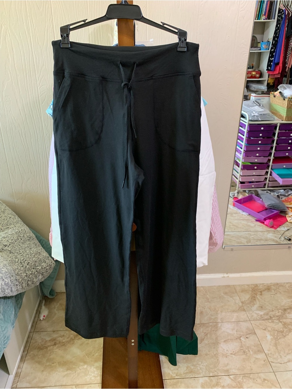 Black Drawstring Wide-Leg Pants with Pockets